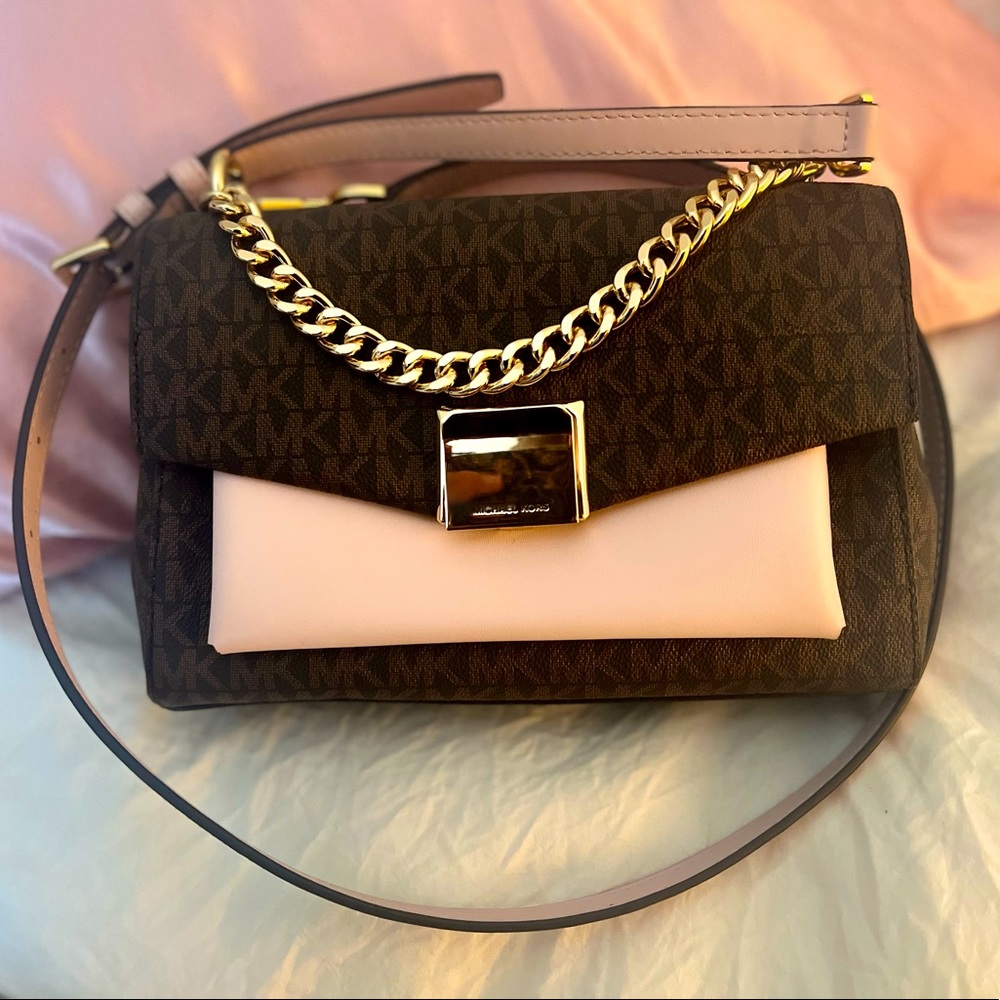 NWOT Michael Kors lita bag in pink and brown. Brand new never used.